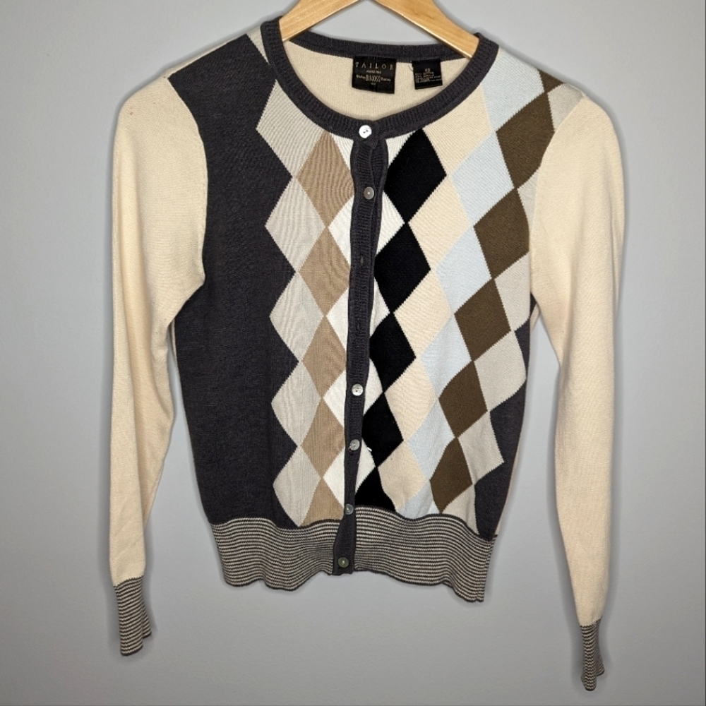 Y2K Tailor B. Moss Argyle Button front Cardigan Woman's XS